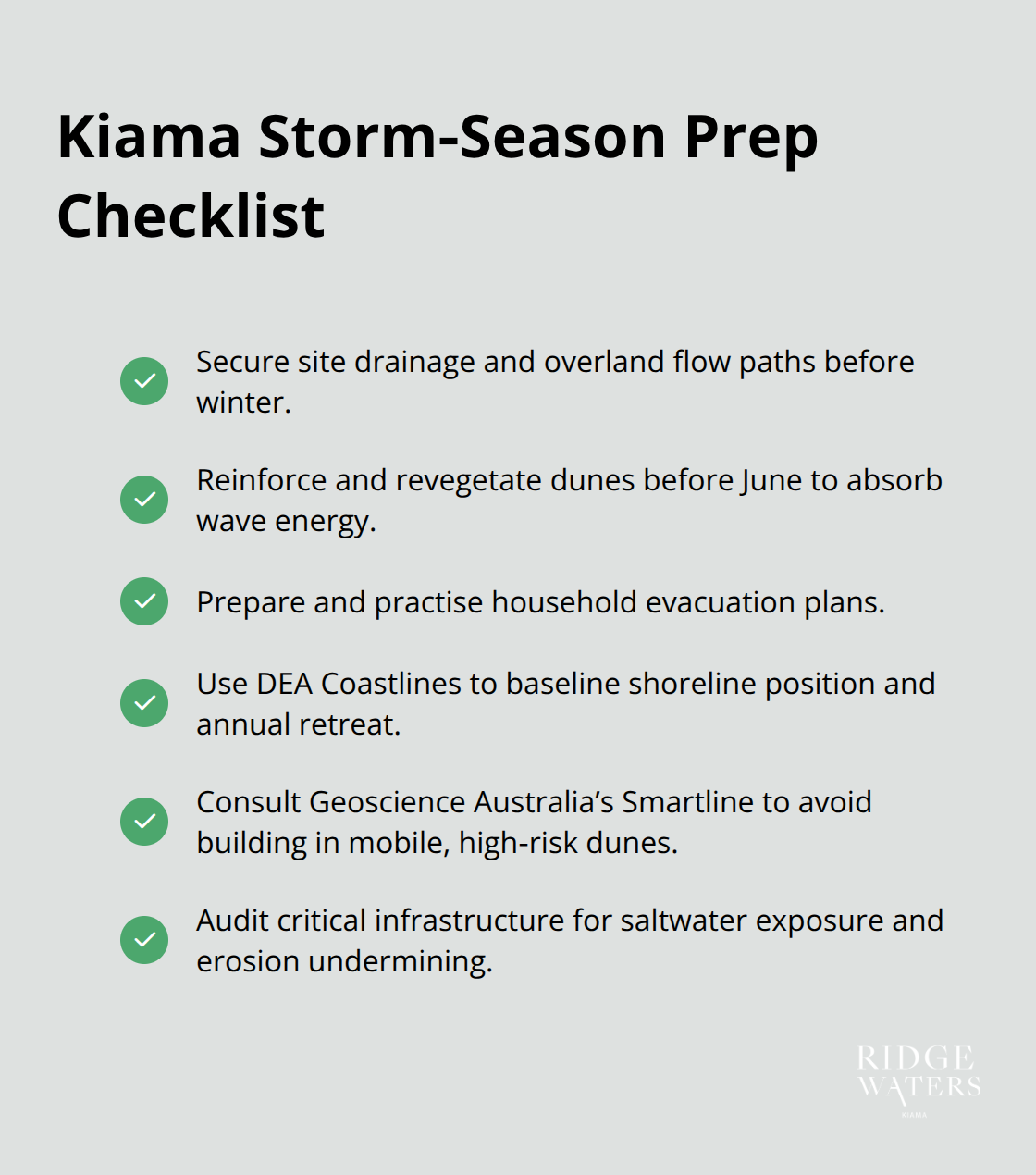 Practical actions homeowners and councils can take before winter to reduce erosion and storm losses in Kiama.
