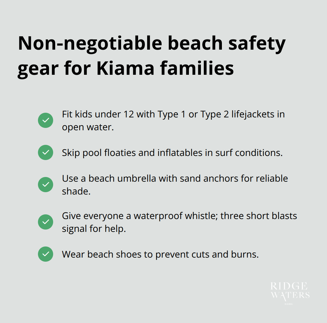 Essential safety gear checklist for families visiting Kiama beaches.