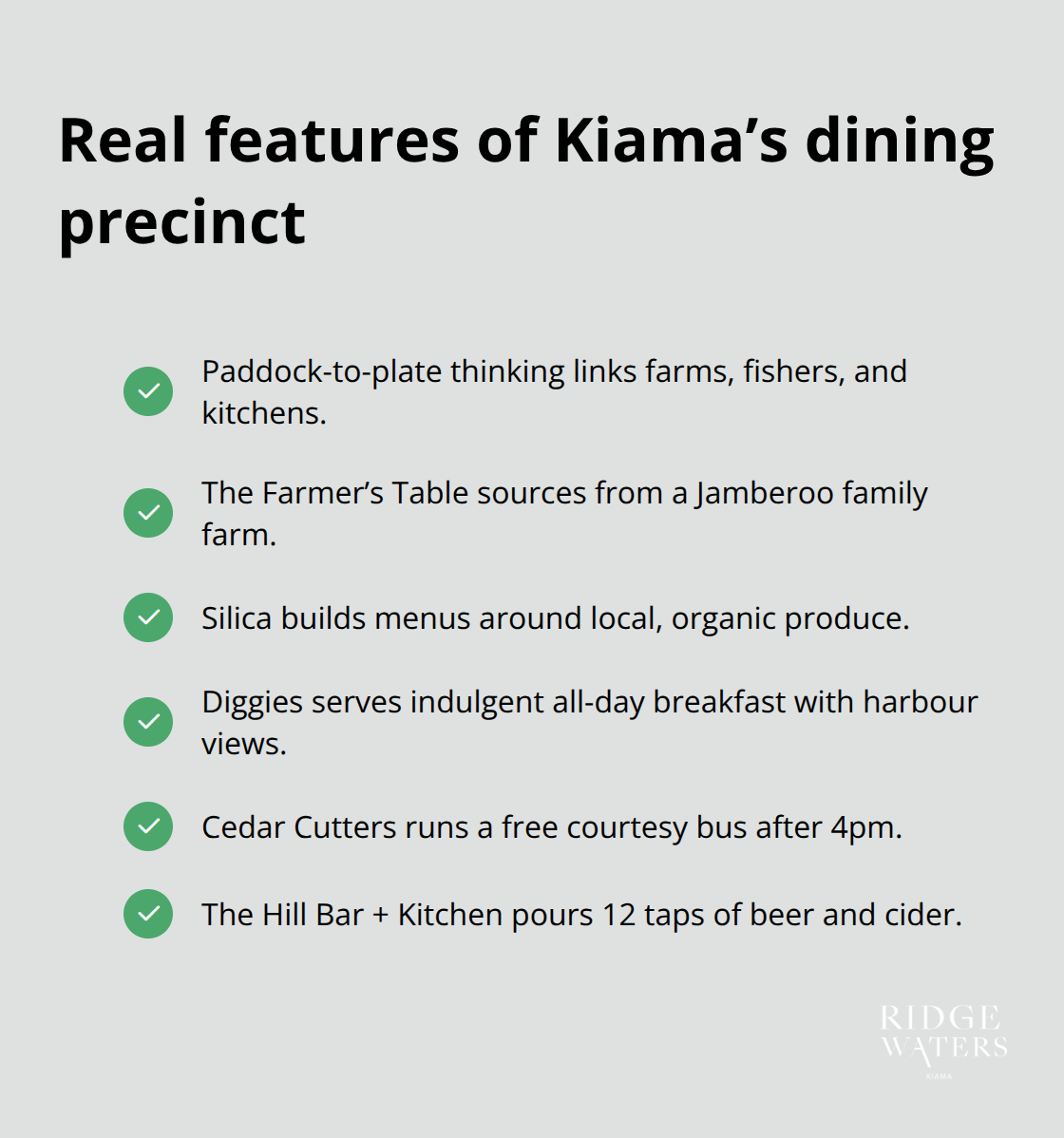 Key features that define Kiama’s dining and venue mix - Beachside dining