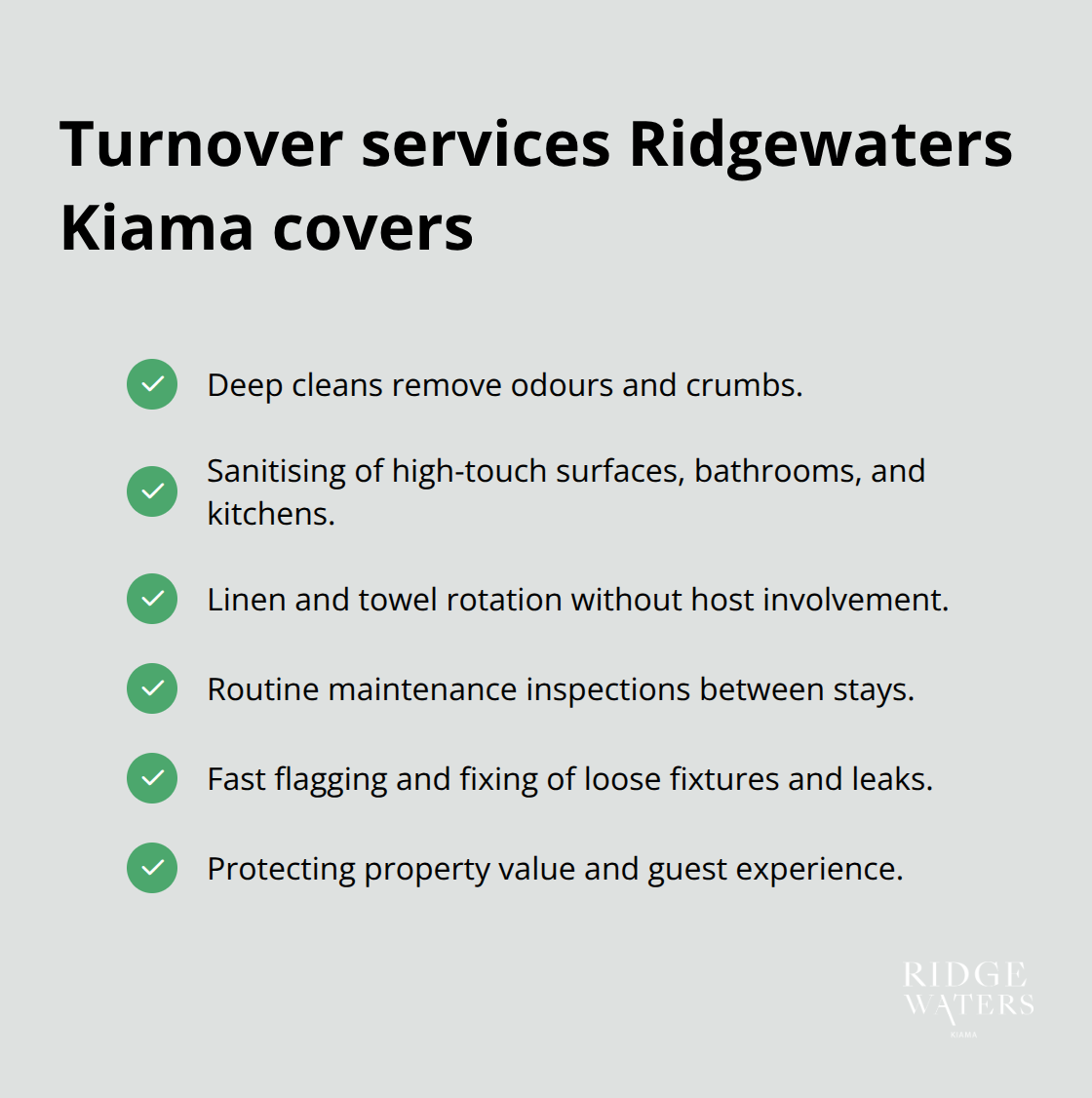 Checklist of services provided between guest stays - Holiday cleaning