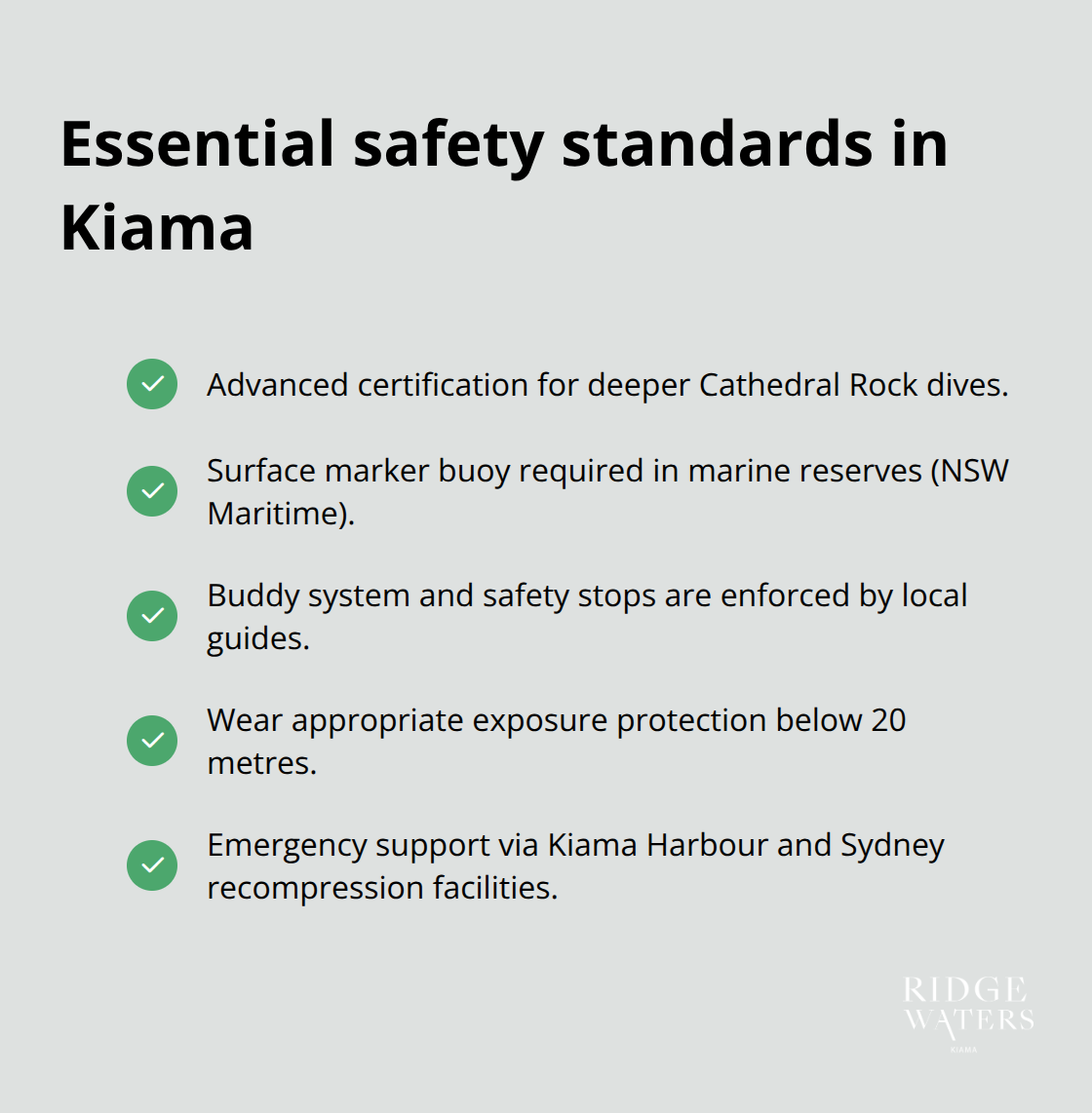 Key safety requirements and best practices for diving around Kiama - Kiama diving sites