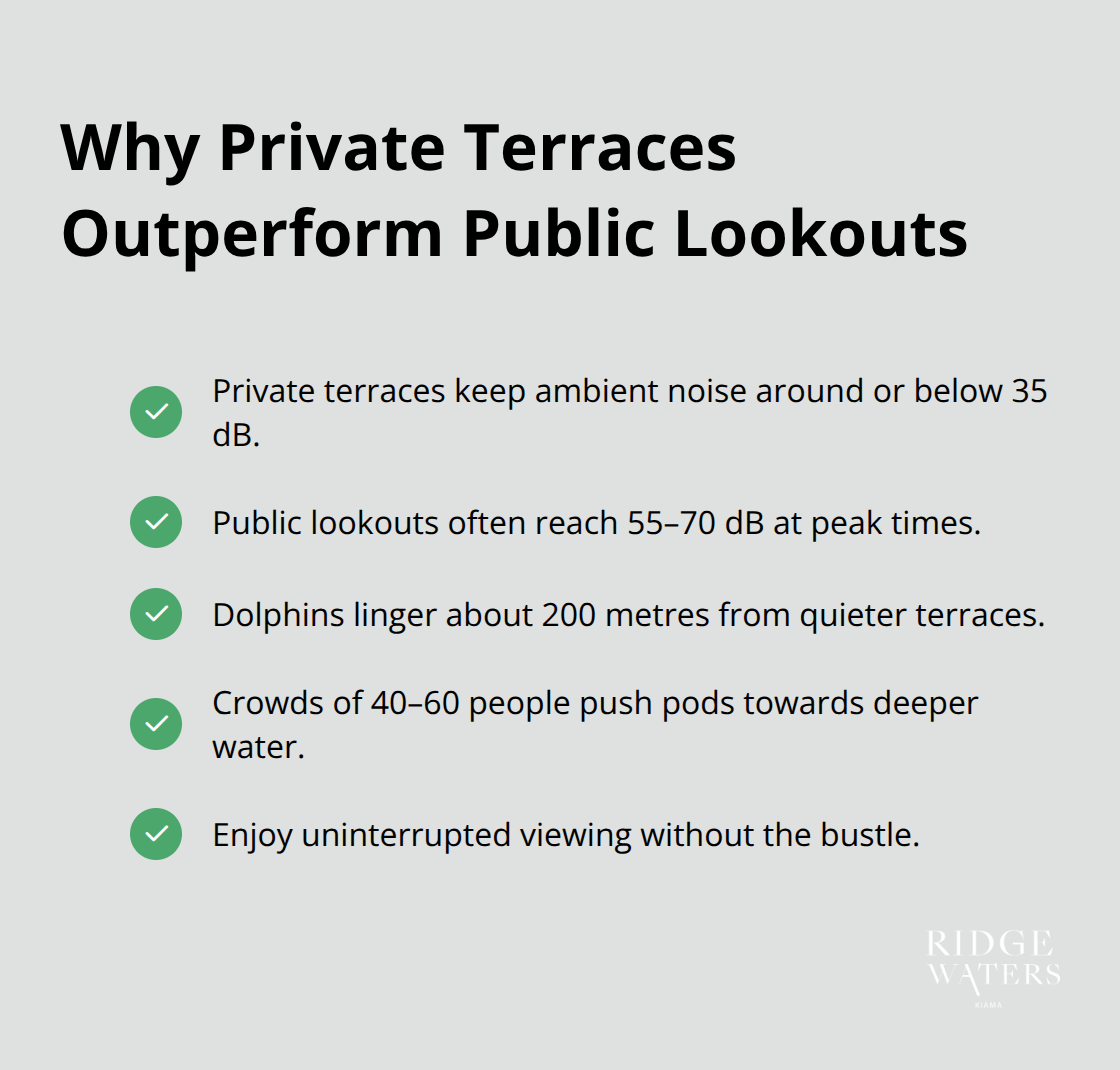 Checklist of advantages of viewing dolphins from private terraces in Kiama - Kiama dolphins