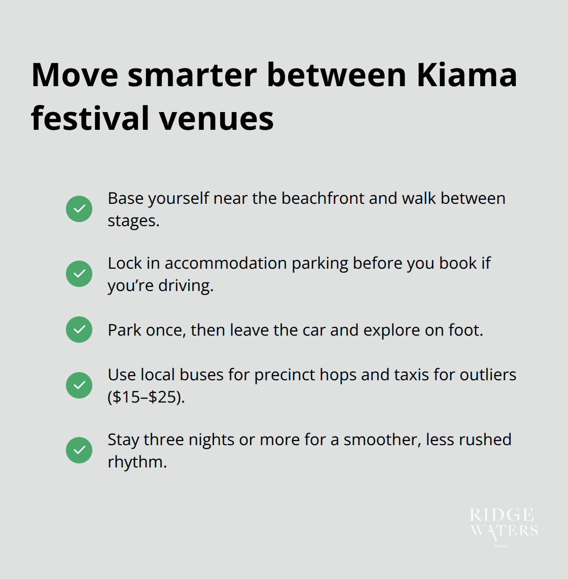 Practical transport and movement tips for festival weekends in Kiama