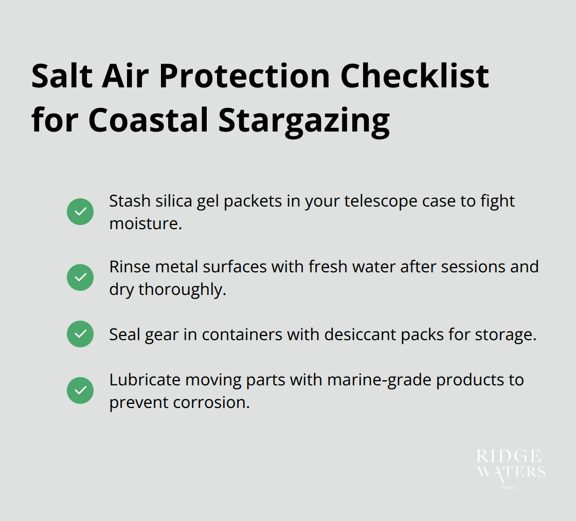 Checklist of steps to protect astronomy gear from salt air and moisture. - Kiama star gazing