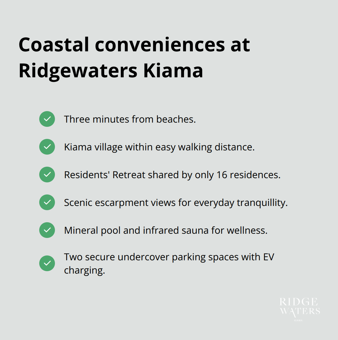 Key coastal lifestyle advantages and exclusive amenities for Ridgewaters Kiama residents in Australia. - Luxury concierge