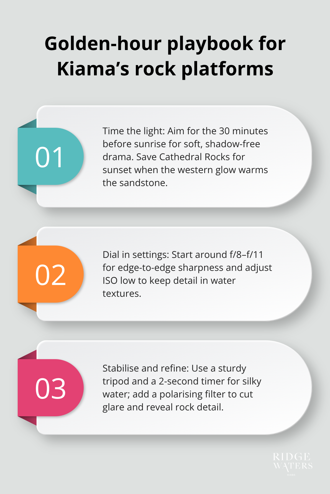 Three-step guide for photographing Kiama’s rock platforms at sunrise and sunset
